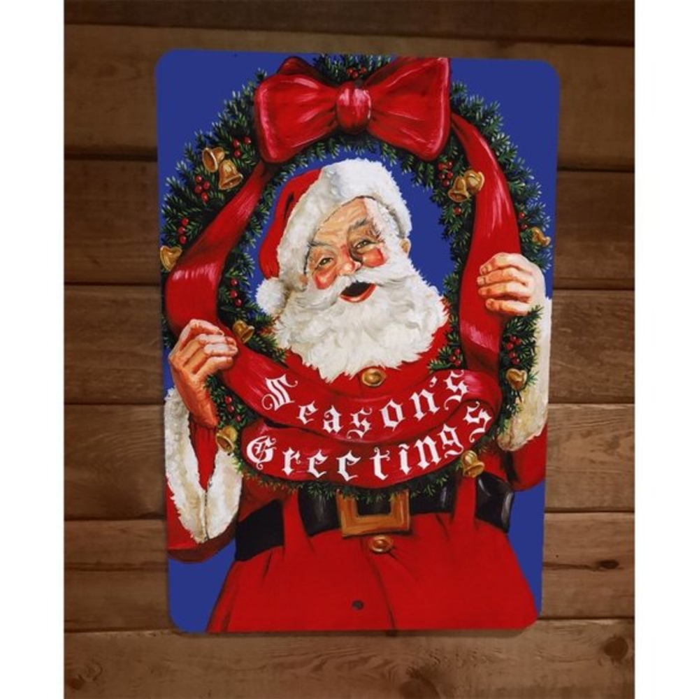 Merry Christmas Santa Clause Seasons Greetings Xmas 8x12 Metal Wall Sign Poster